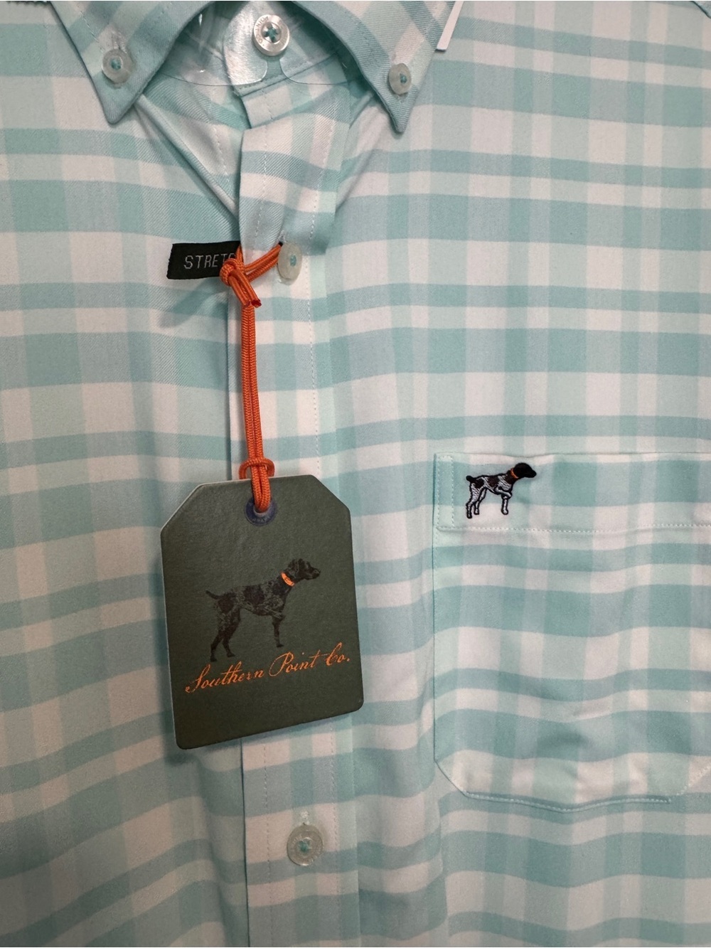 Southern Point Co Bermuda Plaid Pool Water Stretch Button Down Shirt Men’s L NWT - Picture 2 of 4
